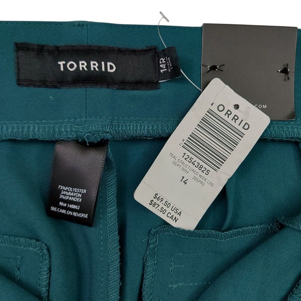 Torrid Structured Wide Leg Pant Trouser Womens 14 Dark Teal Plus High Rise Work - Picture 9 of 11